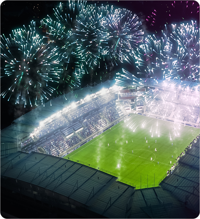 Stadium with fireworks