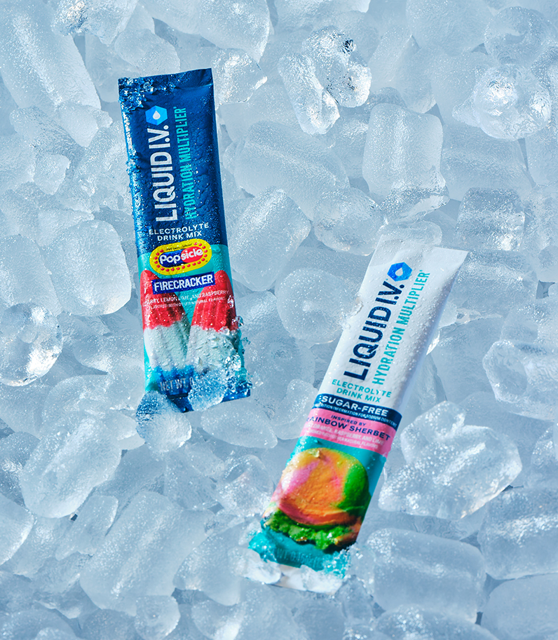 Liquid I.V. packets in ice